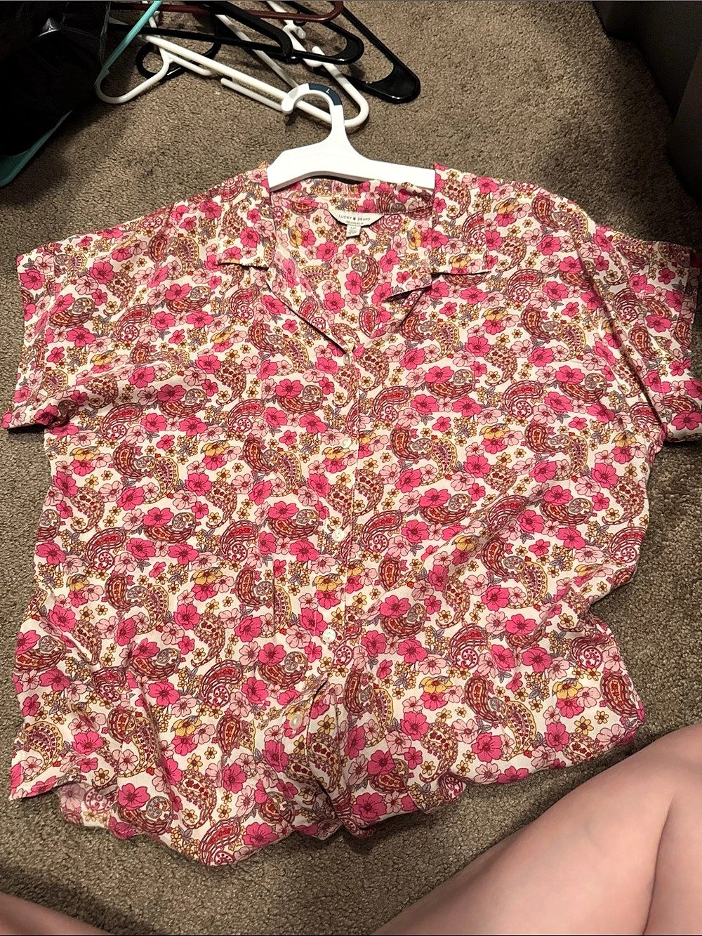 Lucky Brand Floral Button-Down Top in Pink & White Like New small